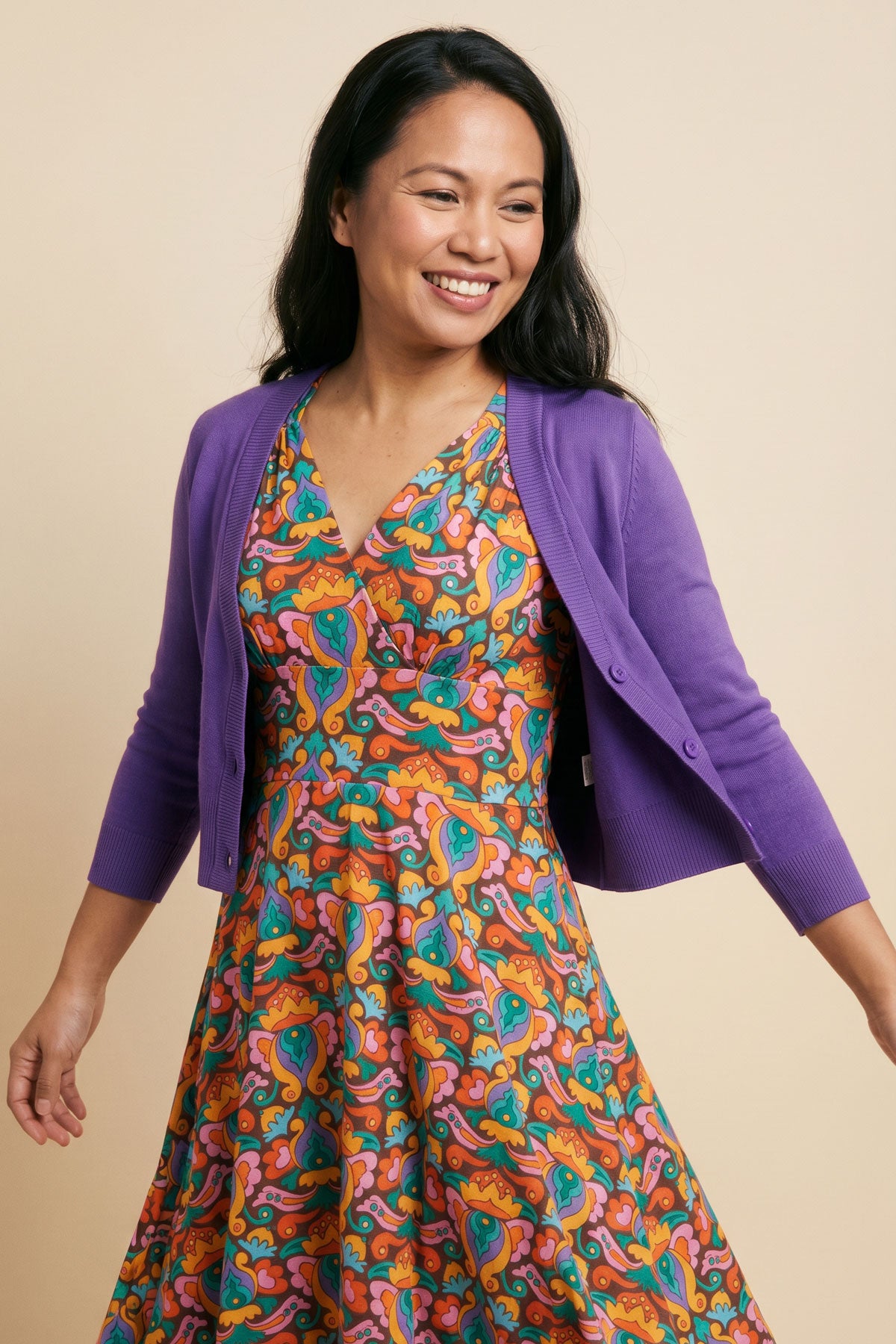 purple dress with cardigan Lilac Dress in Spring