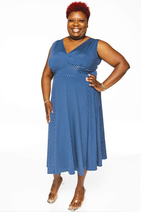 Abigail Dress - Indigo with White Pin Dots