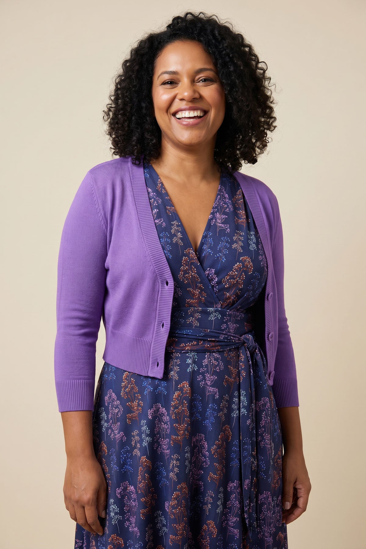 Classic Amethyst Purple Cropped Cardigan for Dresses – karina dresses