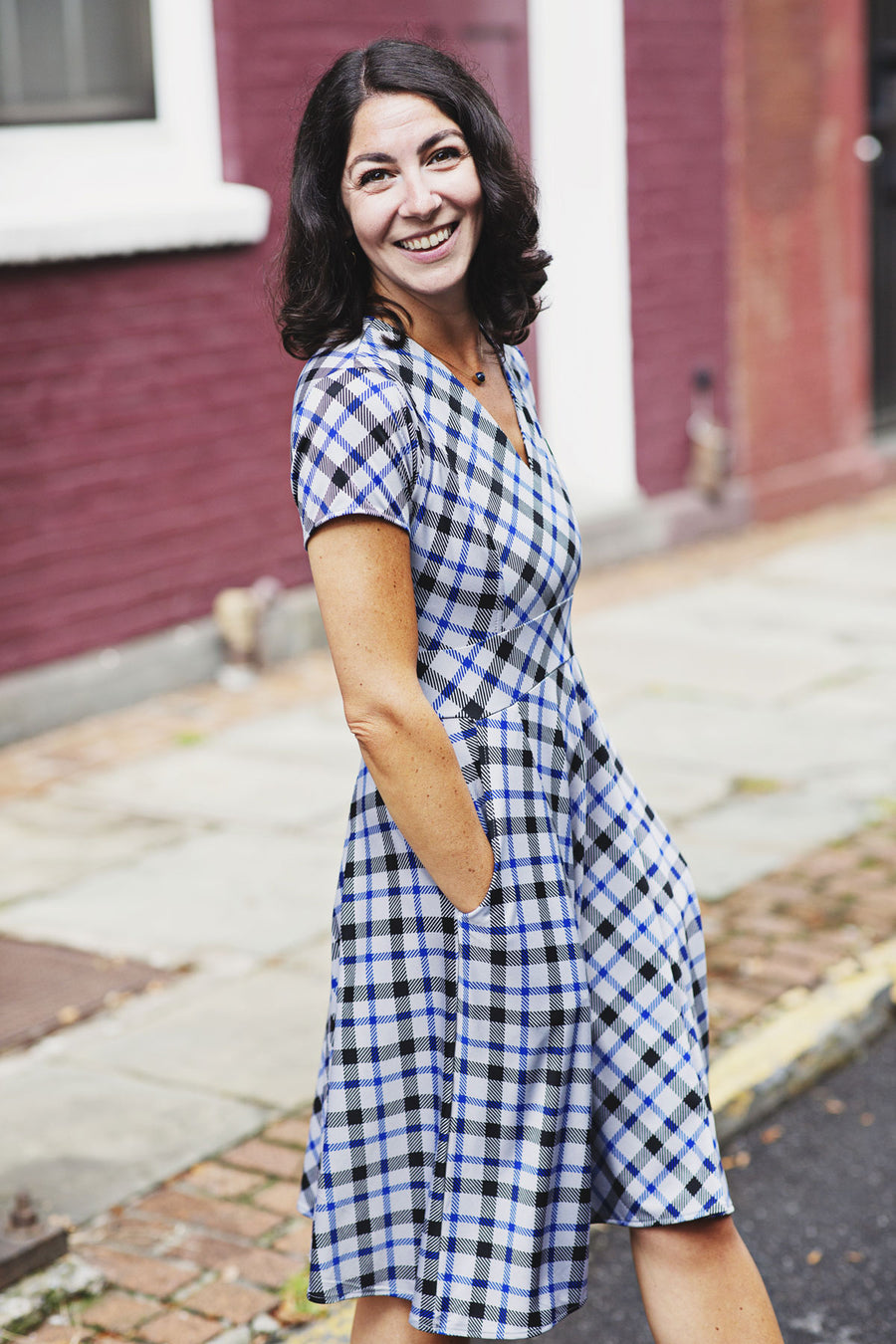 Cece Dress - Navy & Gray Plaid