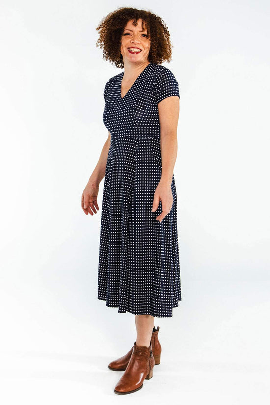 Load image into Gallery viewer, Cecelia Dress - Navy with White Micro Dots
