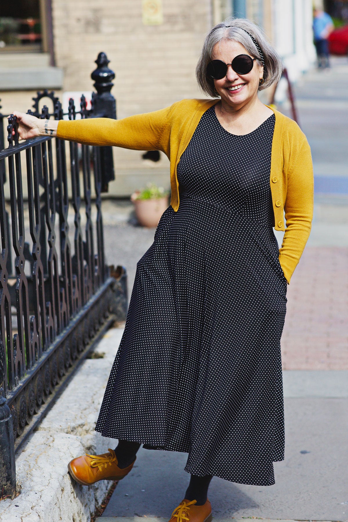 Emily Dress - Black With White Pin Dots