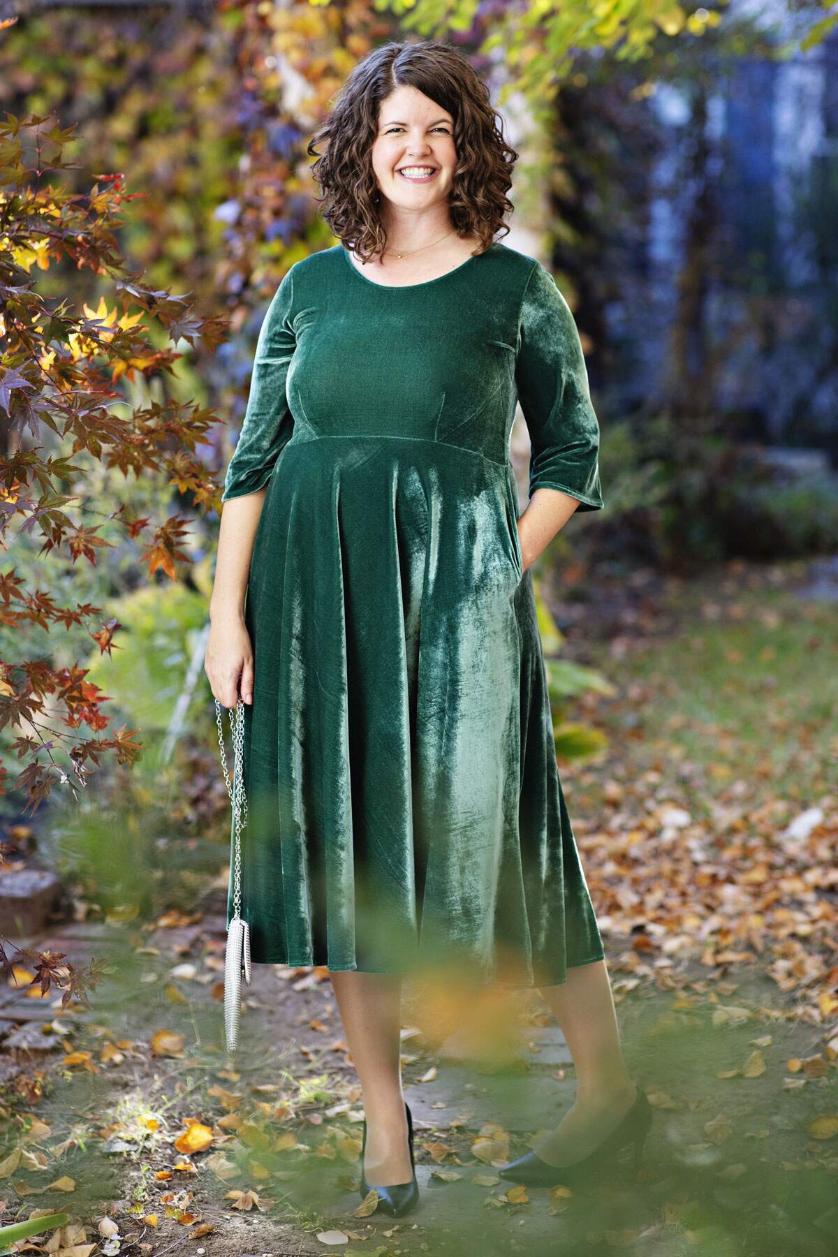 Emily Dress - Spruce Velvet FINAL SALE