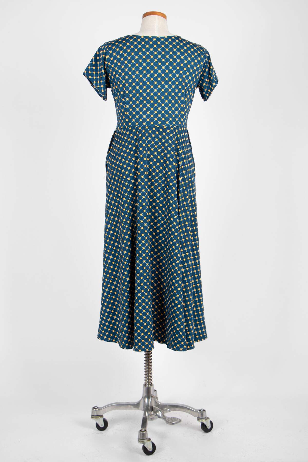 Katherine Dress in Navy and Gold Cross Dots by Karina Dresses