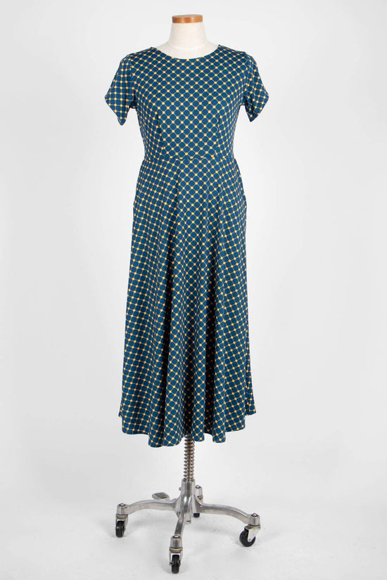 Katherine Dress in Navy and Gold Cross Dots by Karina Dresses