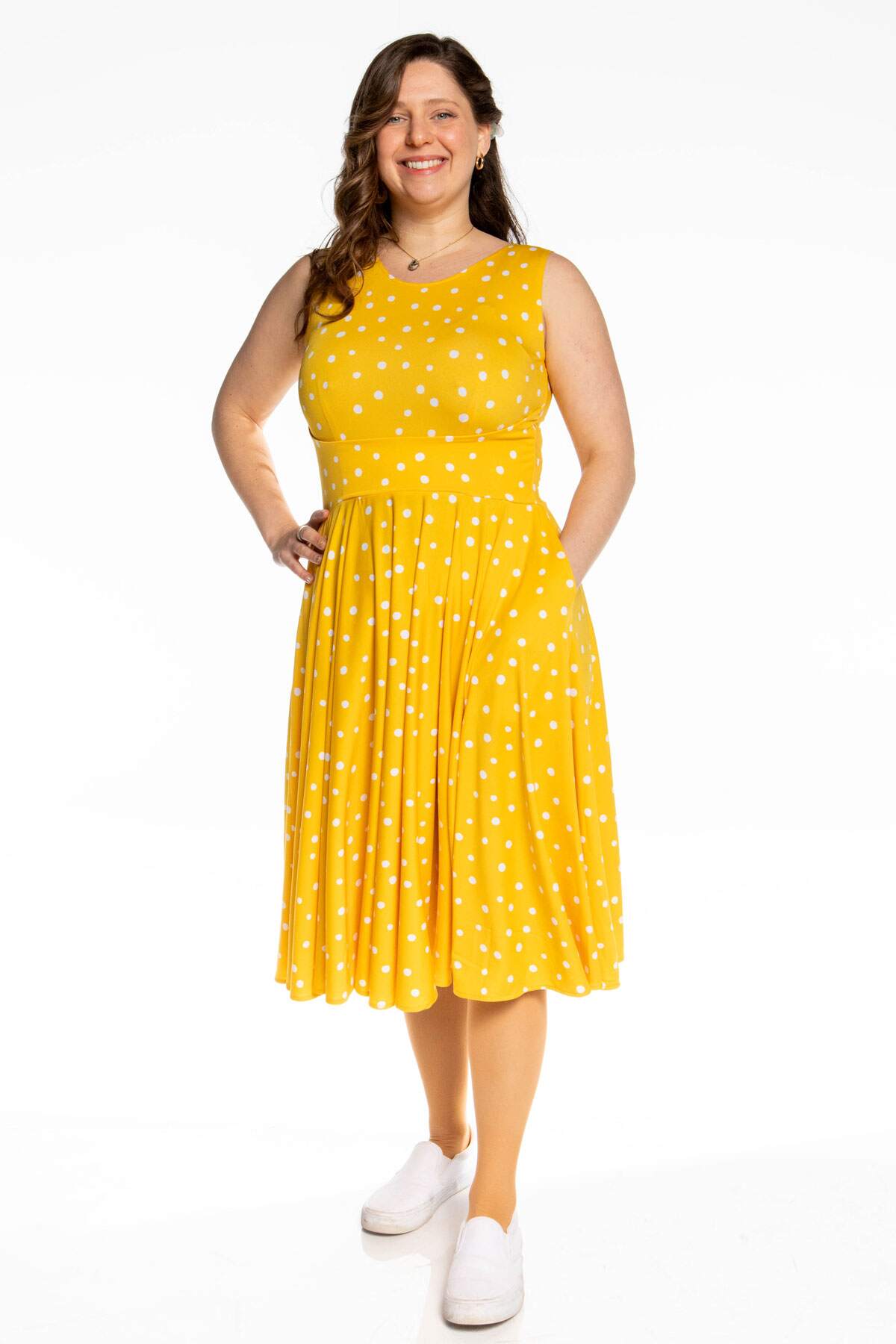 Lily Dress - Yellow with White Polka Dots