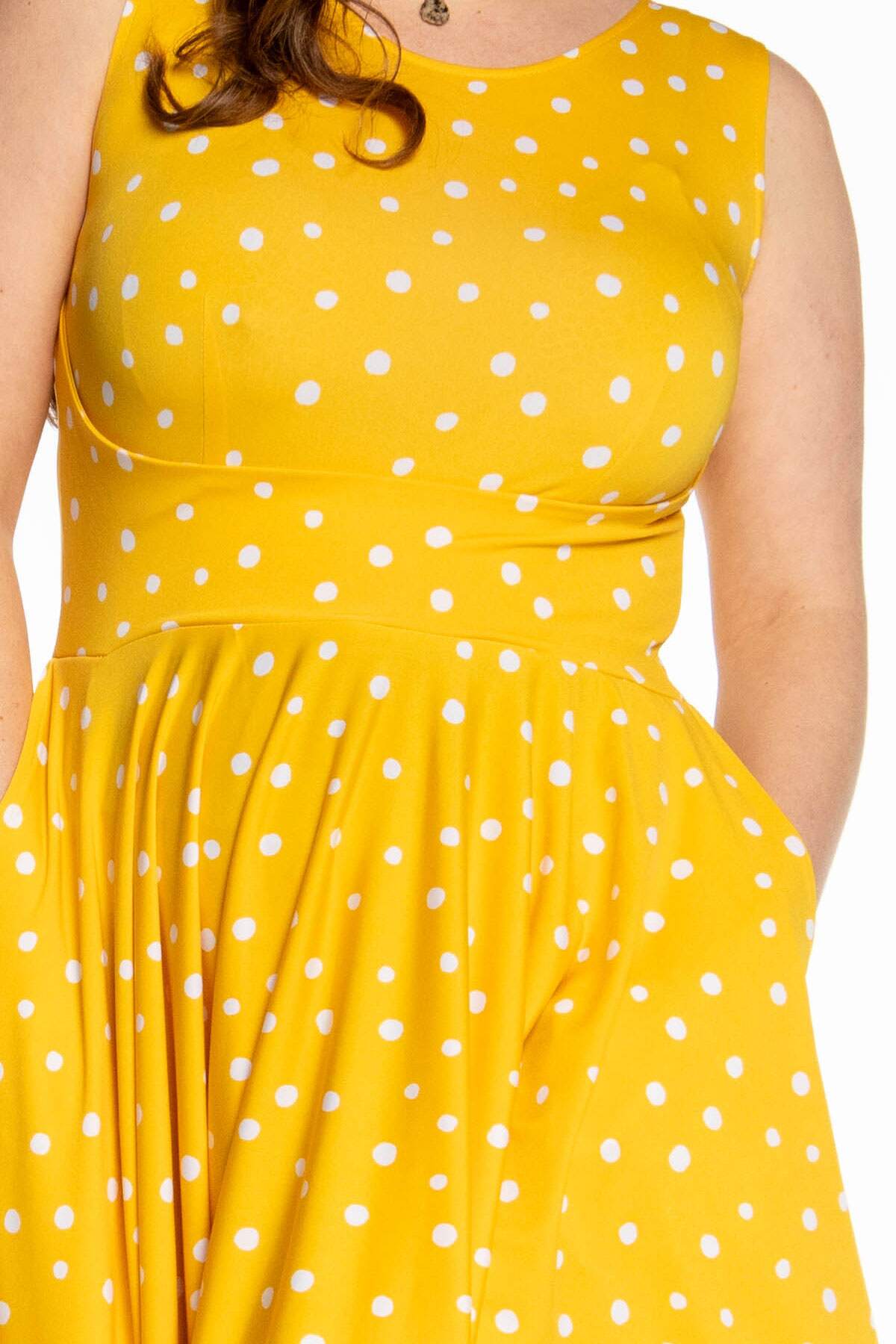 Lily Dress - Yellow with White Polka Dots