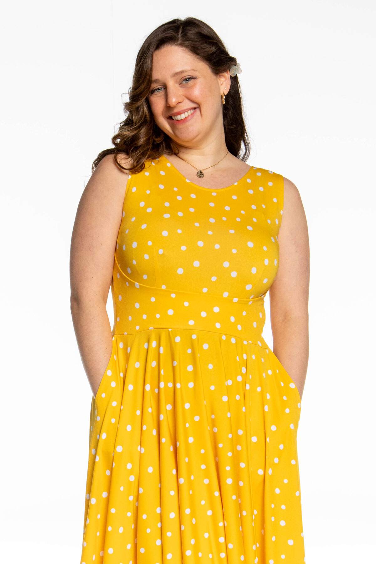 Lily Dress - Yellow with White Polka Dots