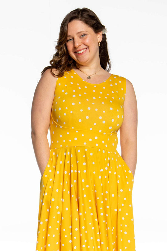 Lily Dress - Yellow with White Polka Dots