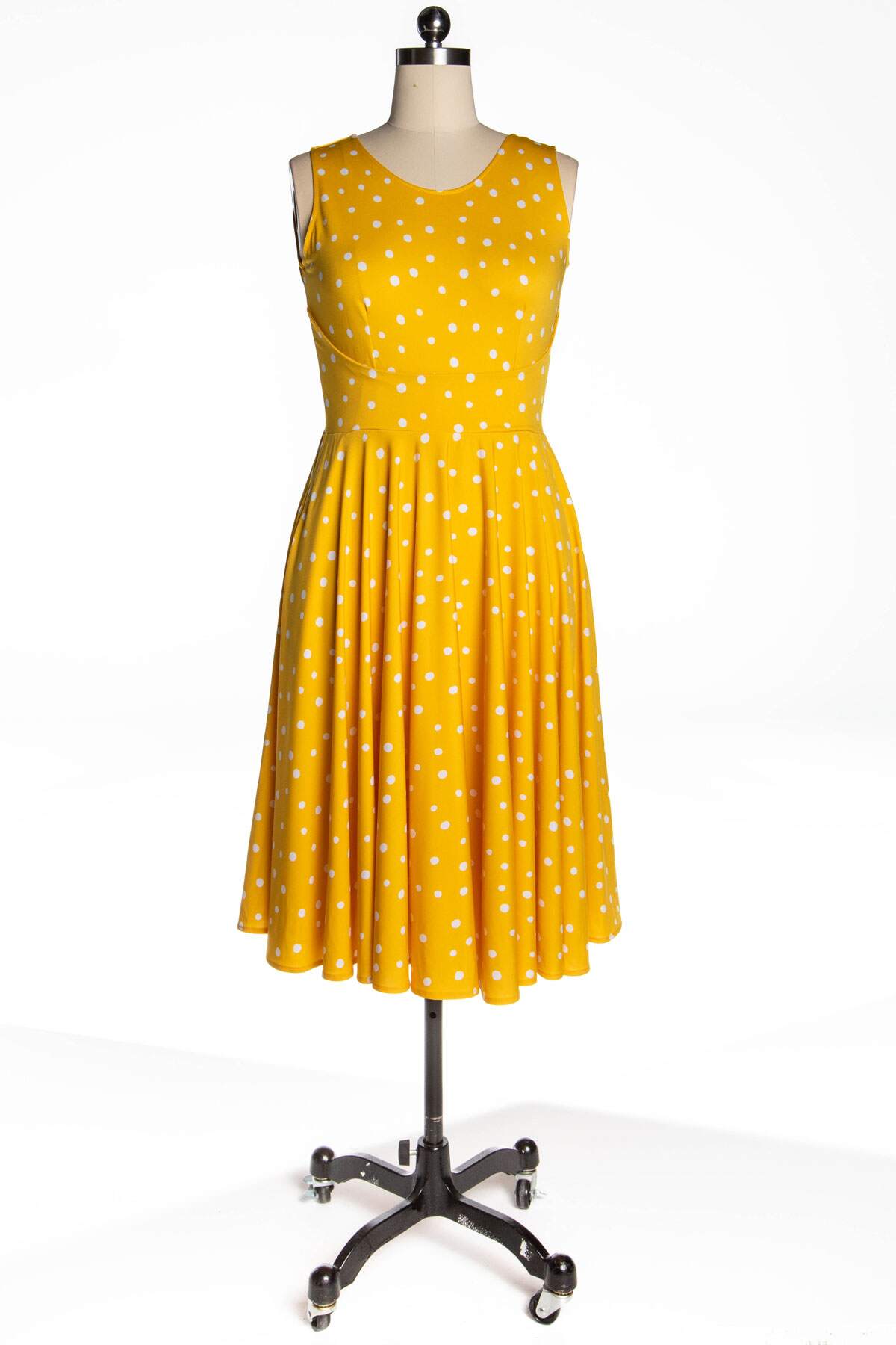 Lily Dress - Yellow with White Polka Dots