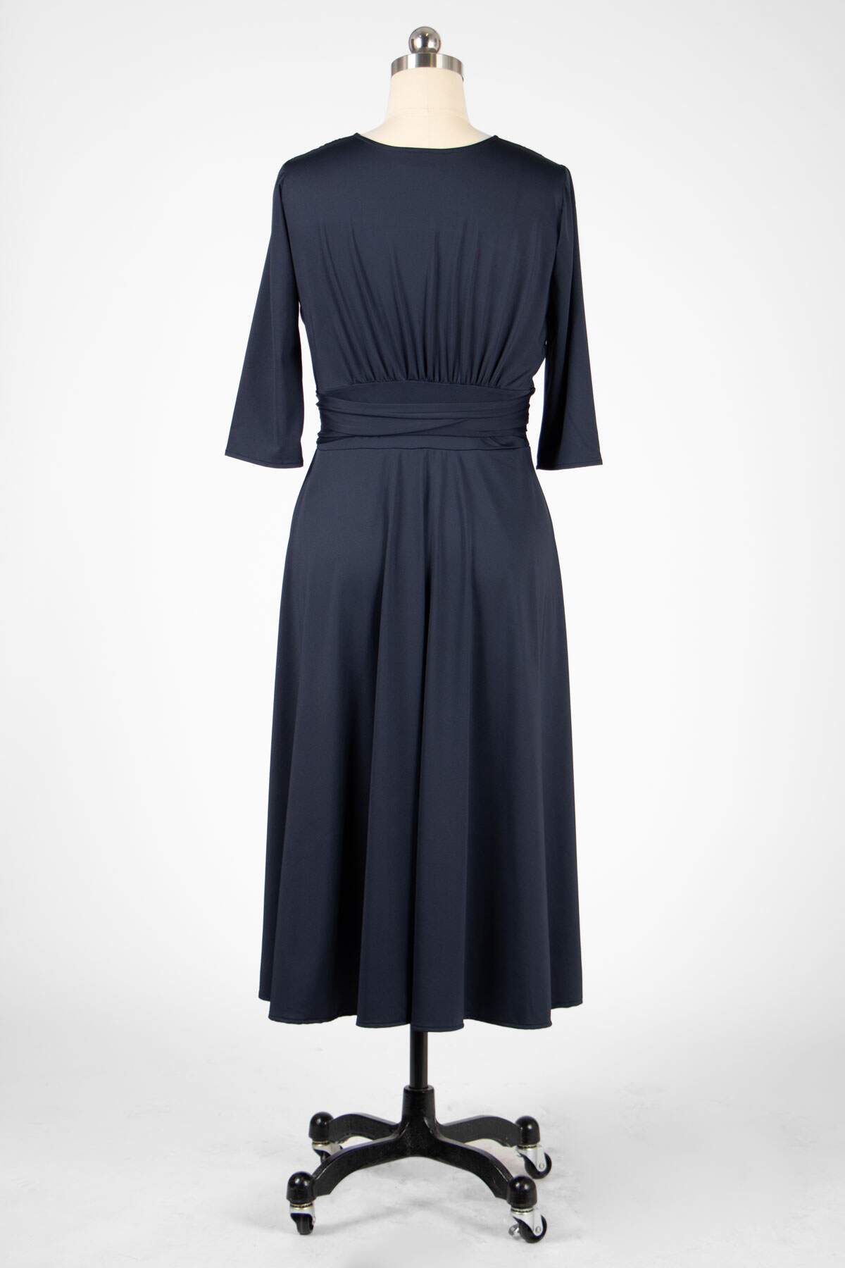 3/4 sleeve navy blue dress Huankd 3/4 Sleeve Dress for Women Crew Neck Pockets Vintage A-Line Swing Midi Dresses Navy S