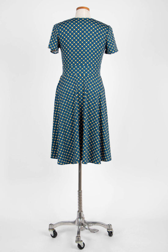 Peggy Dress - Navy and Gold Cross Dots