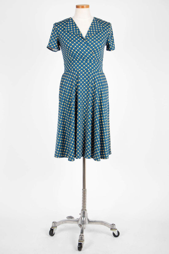 Peggy Dress in Navy with Gold Cross Dots by Karina Dresses