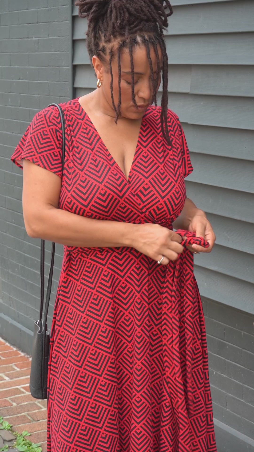 Margaret Dress - Red & Black Geometric