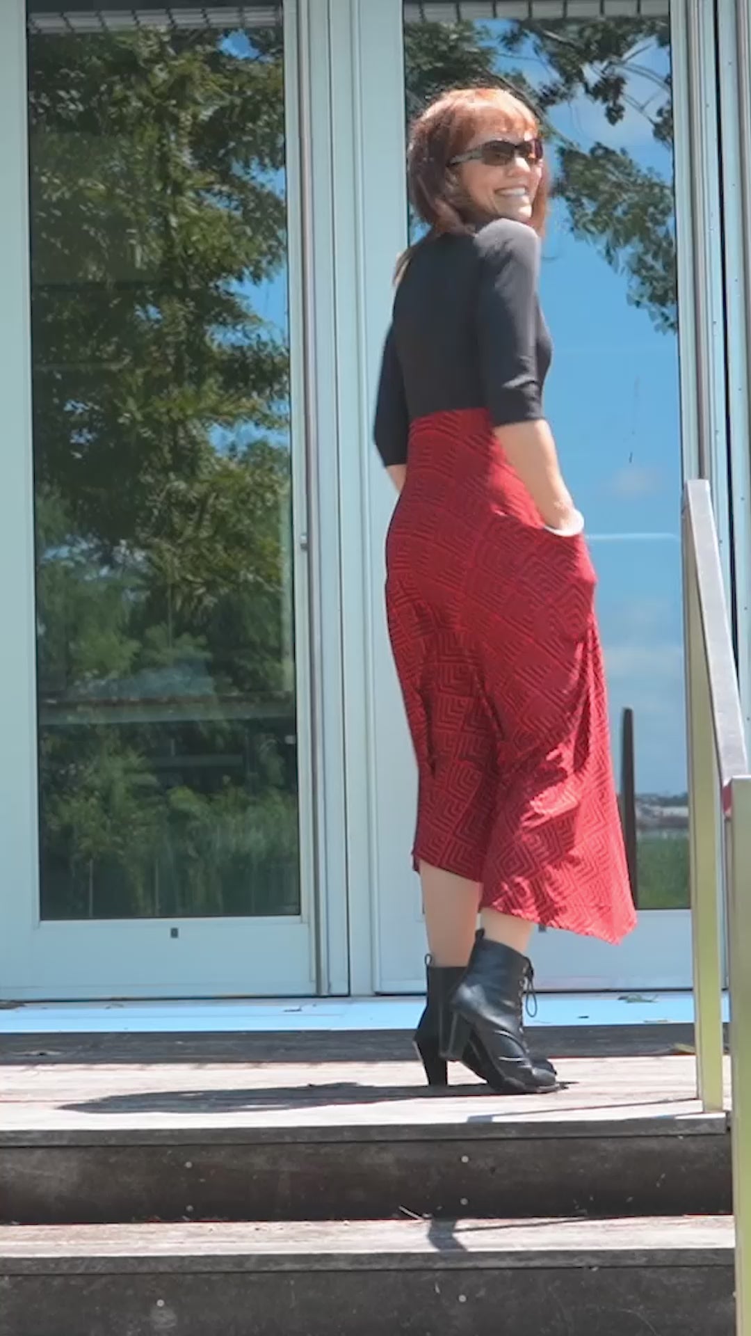 Kitty Dress - Red & Black Geometric