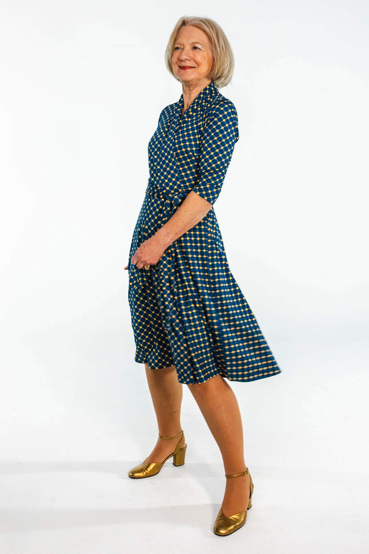 Ruby Dress - Navy and Gold Cross Dots