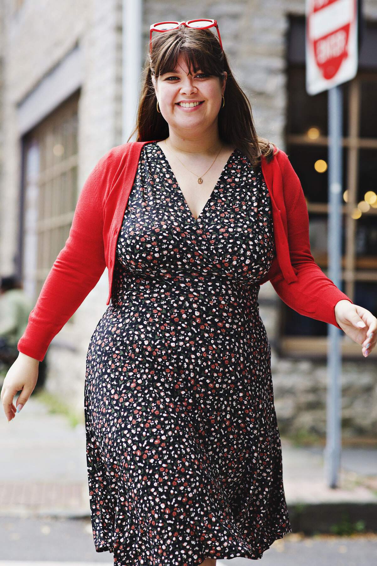 red dress cardigan Nieve Red Two Piece Knit Mini Dress and Cardigan - US 14