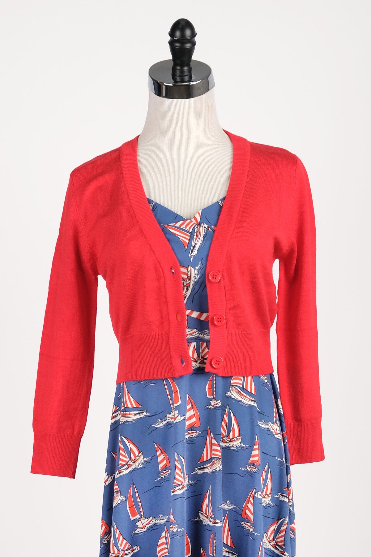 Tomato Red Cropped Cardigan