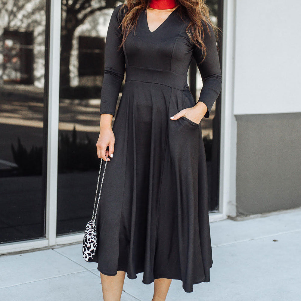 
                  
                    Cecelia Dress in Solid Black by Karina Dresses
                  
                