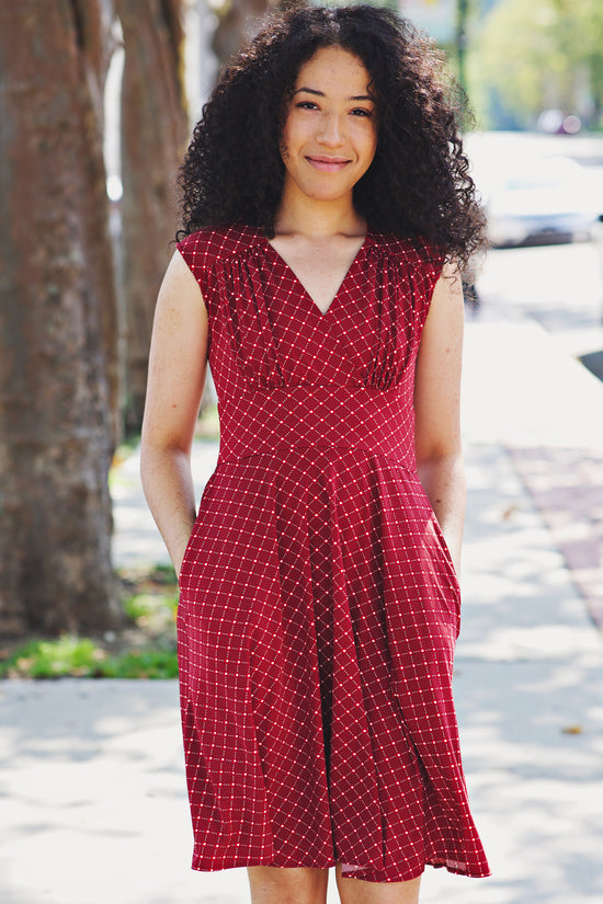 Nora Dress in Cranberry Cross Dots by Karina Dresses