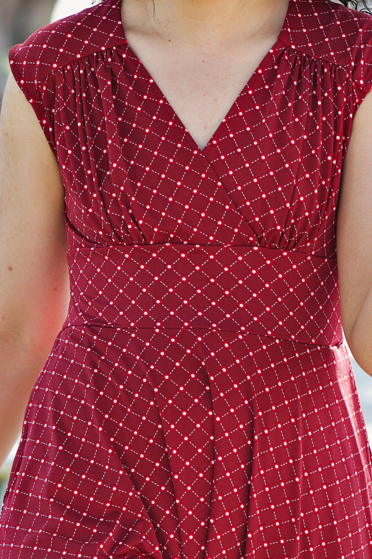 Nora Dress in Cranberry Cross Dots by Karina Dresses