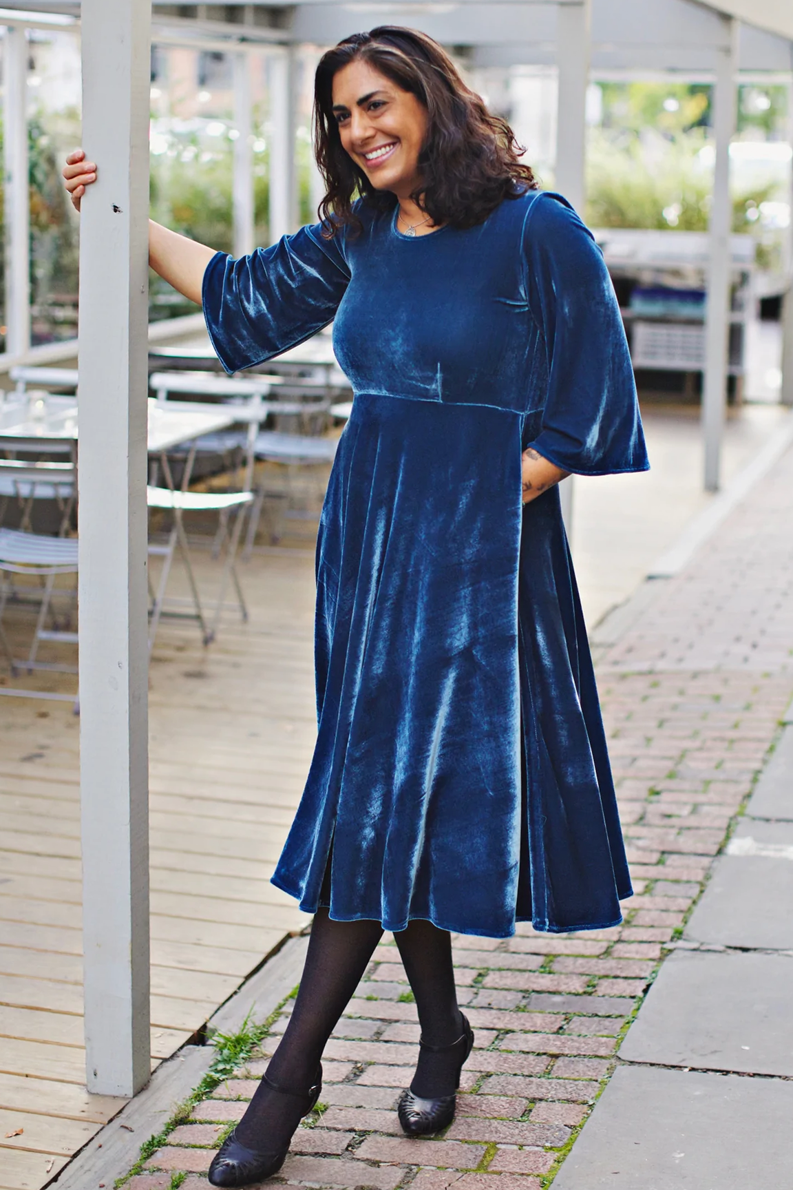 Load image into Gallery viewer, Emily Dress - Arctic Blue Velvet FINAL SALE
